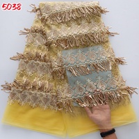 5038 Kalume Dernière Mode Personnalisable Tissu en Dentelle à Franges et Pompons pour Robe de Mariée de Luxe, Tissu en Dentelle Perlée avec Paillettes Bordeaux