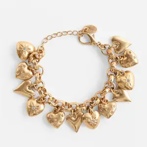 Vintage Hart Armbanden Voor Vrouwen Trendy Metal Goud Kleur Link Chain Charm Armbanden Kralen Accessoires Sieraden