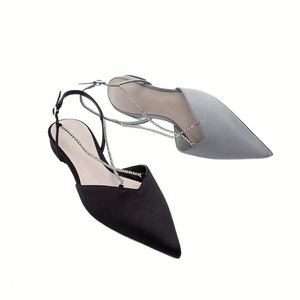 2026 Summer New Rhinestone Cross Chain Pointed <b>Toe</b> <b>Sandals</b> Luxury Fashion <b>Closed</b> <b>Toe</b> Back Hollow Flat <b>Sandals</b> - Product Image 2