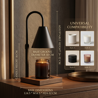 Lampe chauffe-bougie conique noire minimaliste 2 en 1 avec minuterie, 4 niveaux de luminosité réglables pour bougies