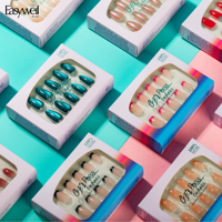 Easywell vente en gros de luxe autocollants pour ongles français presse sur gels acryliques doux presse sur ongles ensemble avec emballage personnalisé