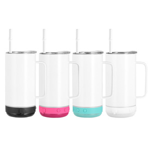 Gobelet Bluetooth à sublimation de 14 oz, blanc, avec haut-parleur intégré, tasse musicale intelligente sans fil avec poignée - Product Image 1