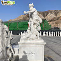 YOUFINE Produits de jardin en pierre grecque sculptés à la main en plein air Statues de Poséidon en marbre Sculpture