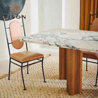 Meubles de table de restaurant de luxe haut de gamme, table à manger rectangulaire en bois massif avec plateau en marbre naturel pour salle à manger