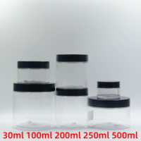 Pot cosmétique transparent en PET de 1 oz, 2 oz, 4 oz, 8 oz, 16 oz avec couvercle noir, logo personnalisé, conteneur vide pour soins de la peau, OEM ODM