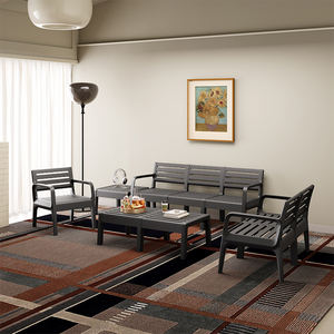 عينة مجانية طاولة قهوة بلاستيكية مستطيلية سوداء خارجية طاولة مركزية للأريكة لحديقة شرفة حمام السباحة - Product Image 2