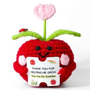 Mini Peluche de Manzana Positiva Tejida a Crochet con Tarjeta, Regalo de Agradecimiento, Cumpleaños, Regalos de Fin de Año para Maestros, Regalos para Estudiantes - Product Image 1