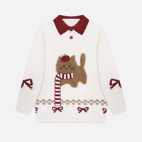 Écharpe fine en crochet de style preppy avec imprimé animal mignon, pull pour femme avec col boutonné
