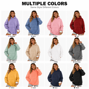 Sudadera con Capucha Extra Grande para Mujer, Color Morado Sólido, Logotipo Bordado, Bolsillo Delantero, Manga Larga, Felpa de Algodón, Ropa de Otoño - Product Image 5
