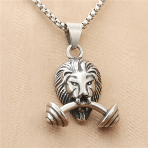 Lion <b>Dumbbell</b> Pendant Stainless Steel Men's Necklace Retro Punk Style Animal Shape Fashion Jewelry 190110 - Product Image 1