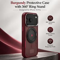 Étui de protection pour téléphone iPhone 18 Pro couleur Bourgogne avec protection 360° °   Support d'anneau rotatif en métal pour appareil photo