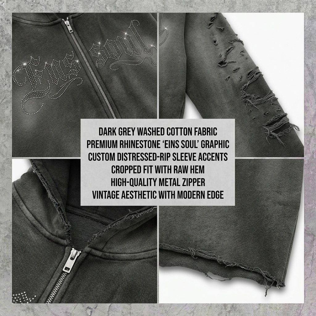 Luxury Zip up Men's Hoodies OEM ODM Manufacturers- 400GSM+ Heavyweight Washed Cotton Custom Rhinestone Premium Streetwear Brands