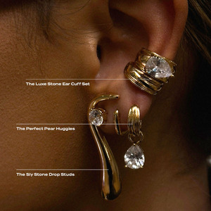 Boucles d'oreilles à clip pour femmes Jeding, style européen et américain, zircon en forme de goutte d'eau, acier inoxydable plaqué, luxe léger, haut de gamme - Product Image 1