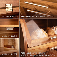 Boîte à pain élégante extra large en acacia, conteneur de stockage en bois sain à 2 étagères, évents transparents pour le stockage des aliments dans la cuisine.