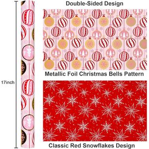 Pink Christmas <b>Wrapping</b> <b>Paper</b> Roll 46.8 Sq Ft Metallic Foil Ornament Design Gift Craft Eco Friendly - Product Image 3