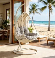 Fauteuil suspendu en forme d'œuf avec support - Fauteuil balançoire en rotin PE blanc avec coussins