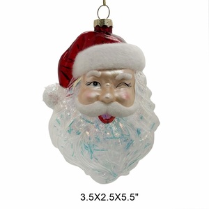 Ornamento Natalizio in Vetro Artigianale di Lusso a Forma di Volto di Babbo Natale, Tradizionale e Carino, Miniatura Rossa con Perline e Pelliccia Sintetica - Product Image 3