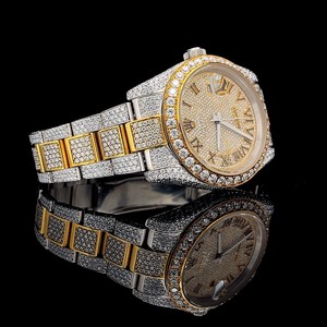 Thời Trang Vuông Trường Hợp Tự Động Chuyển Động Moissanite Kim Cương Đồng Hồ Vàng Trắng Lấp Lánh Vẻ Đẹp Thép Không Gỉ Ban Nhạc Ronda Quay Số - Product Image 2