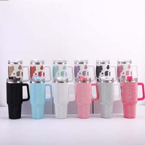 Gobelet à strass de 40oz isolé sous vide, gobelet clouté qui brille dans le noir avec poignée et chope à bière en paille bouteille d'eau/ - Product Image 3