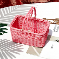 Panier de rangement miniature en rotin tressé fait main avec poignées, empilable, multi-usages pour la cueillette de fruits/légumes en jardin, pour les enfants