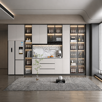 Buffet Bar Intégré Moderne avec Vitrine à Vin Personnalisée, Portes Vitrées, Éclairage LED, Écologique, Plancher-Plafond