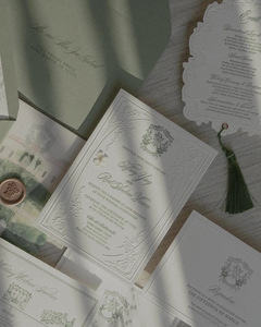 Carte de vœux de mariage personnalisée en papier coton avec dorure à chaud, impression offset, design floral élégant, thème Toscane Italie - Product Image 4