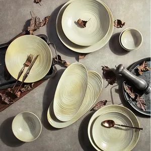 Upscale Restaurants Events Vajilla De Porcelana Tableware Plates Sets Ceramic Porcelain Dinner Beige Stoneware Dinnerware Sets