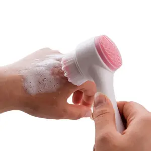 Cepillo de silicona para lavado de cara, cepillo de limpieza de pelo suave de doble cara para masaje facial, venta al por mayor