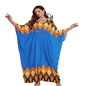 V Neck Floor Length Abaya <b>Dress</b> Extra <b>Long</b> Sleeve Geometric Pattern Lightweight Polyester Modest Style Women's Daily Wear - Product Image 1