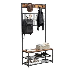 VASAGLE Industrial Style Entryway Organizer Furniture <strong>Standing</strong> Metal Wooden Clothes <strong>Hat</strong> Coat Rack With Shoes Rack - Product Image 1