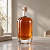 Bouteille en verre transparente ronde de 500 ml pour spiritueux, bouteille cylindrique vide pour whisky, brandy, vodka, fourniture en gros pour distilleries