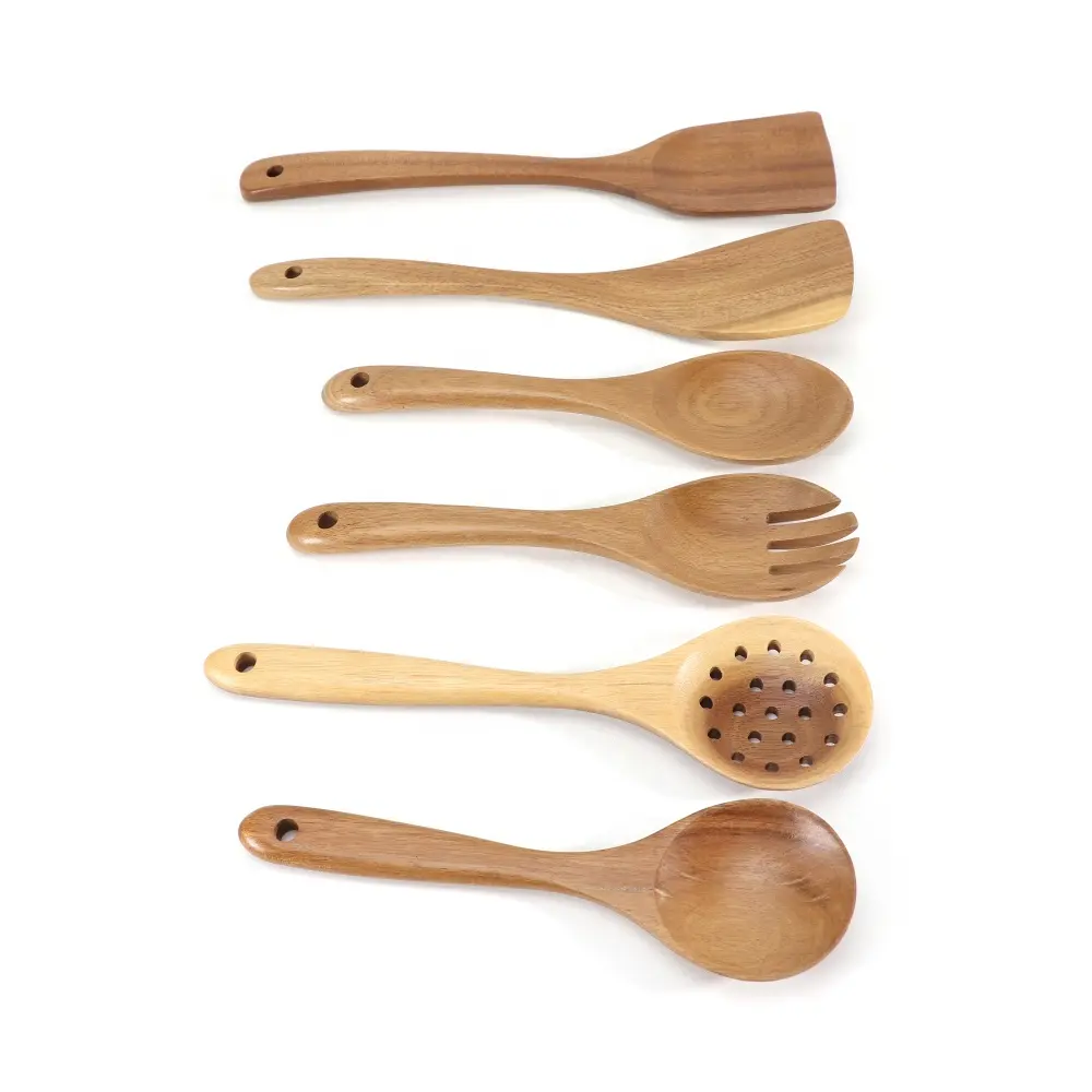 Acacia Wood Utensils Set Nonstick Wooden Kitchen Utensil Set Wooden Utensils Spoon Skimmer Spatula Turner Salad Spoon and Fork