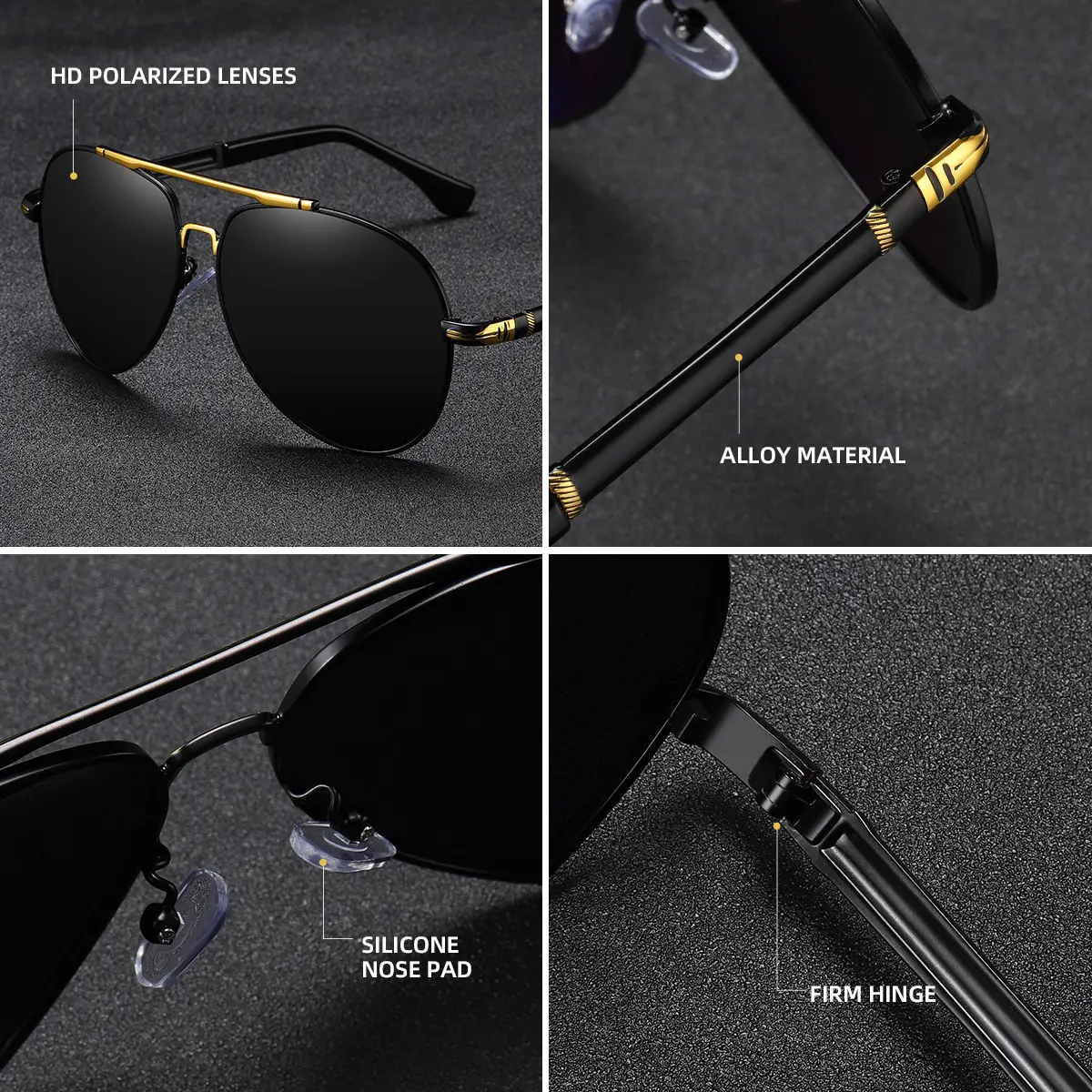 Wholesale High Quality Designer Custom Logo UV400 Night Driving Bridge Sport Sun Glasses Metal Frame Men Fashion Sunglasses