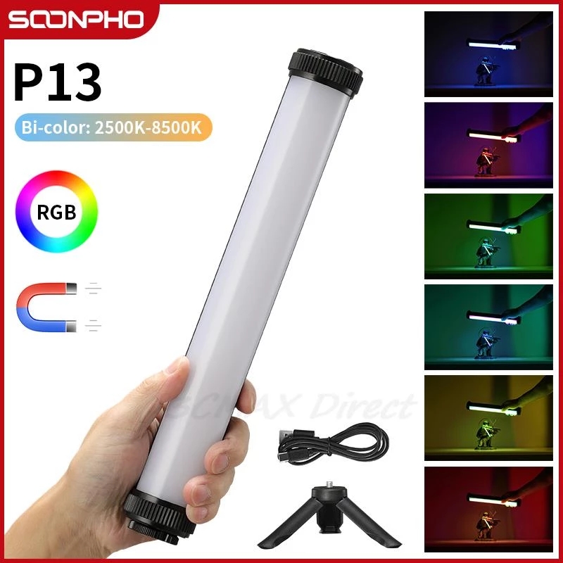 SOONPHO LED Videoleuchte RGB Lichtstab Fotografie 360° Drehung Mini Magnetisch anziehbar Handheld Fotografie Licht mit Eingebautem Akku 2500-9000K RGB für Anime Figur Schießen