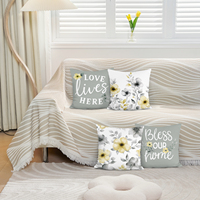 Housses de coussin florales aquarelle, fleurs grises et jaunes, style ferme moderne, velours, décoratives pour canapé, 45 x 45 cm, lot de 4