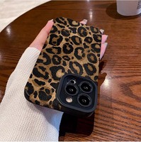 Coque de téléphone portable en cuir artificiel TPU souple avec impression de léopard doré pour iPhone Xs 11 12 13 14 15 16 17 18 Pro Max