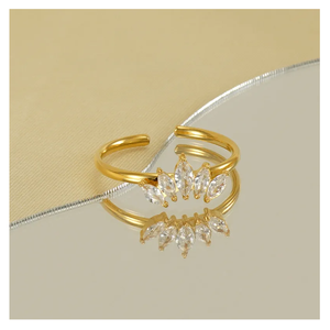 New Design Crown Zircon <b>Rings</b> 18k Gold Plated Stainless Steel Opening <b>Finger</b> Waterproof <b>Ring</b> for Women - Product Image 1