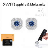 Boucles d'oreilles clous de luxe en moissanite bleue taille ronde, en argent sterling S925 plaqué rhodium, certifiées GRA, cadeau classique pour femme