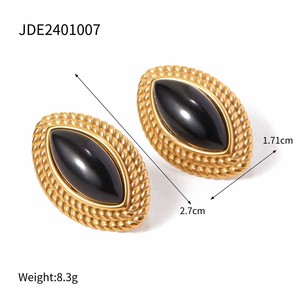 <b>Stud</b> <b>Earrings</b> Marquise Shape Agate Inlay Stainless Steel For Women Fashion Jewelry Multiple Colors Available - Product Image 2