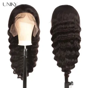 Uniky सस्ते मानव बाल Wigs काले महिलाओं के लिए ब्राजील कुंवारी छल्ली गठबंधन मानव बाल 13x4 फीता सामने विग ढीला लहर गर्म बिक्री