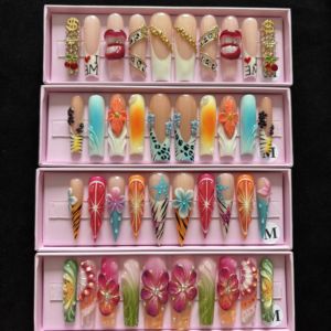 10 Uñas Postizas de Marca Privada, Hermosas y Lujosas, Hechas a Mano, Acrílicas, Personalizadas, Gruesas, <span class=keywords><strong>con</strong></span> Cristal, Uñas Artificiales - Product Image 3
