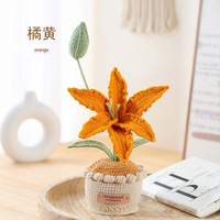 Fleur en fil de laine, fleur tissée à la main, produit fini, fleur tricotée, lys, tulipe, produit en pot, fleur simulée, souvenir