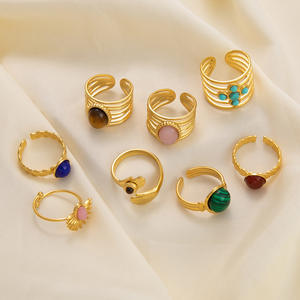 Anillo de Piedra Natural Ajustable con Forma Geométrica y Engaste de Bisel, Joyería de Moda Unisex, Regalo, Origen Yiwu JZ21103 - Product Image 2