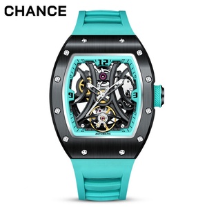 Unique Men Automatic Mechanical Hollow Tonneau Stainless Steel Case Silicon Band Self-Wind Movement <b>Watch</b> 1 Piece with Own logo - Product Image 2