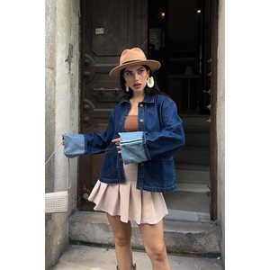 Chaqueta Vaquera con Detalle de Mangas Plegables en Color Contrastante, 100% Algodón, Abrigo para Mujer - Product Image 3