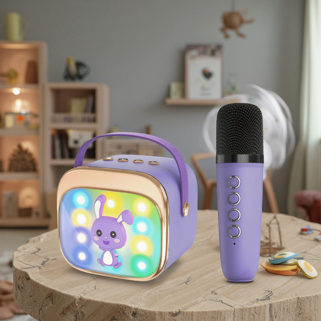 Print Logo Portable Wireless Kids Microphones for Girls Boys Karaoke RGB LED Lights Computer Speaker