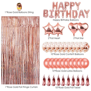 Suministros de fiesta de cumpleaños de oro rosa, cartel de feliz cumpleaños, estrella, corazón, globos de aluminio, juego de decoración de fiesta de cumpleaños de oro rosa - Product Image 2