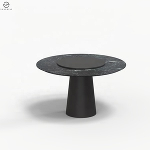 Una perezosa <span class=keywords><strong>Susan</strong></span>, comedor de lujo, mesa de cocina, diseño francés, pata de Metal negro, mesa de comedor superior de mármol verde indio oscuro - Product Image 2