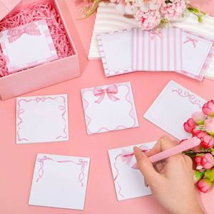 Juego de Blocs de Notas con Diseño de Lazo Rosa, Rayas y Cuadros, Autoadhesivos, para Oficina y Uso Diario - Product Image 4