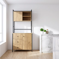 Buffet de cuisine en bois massif, armoire de rangement autoportante avec 3 compartiments, multifonctionnel